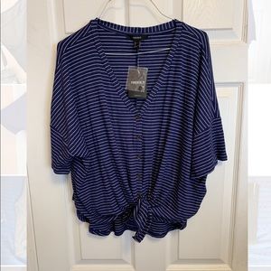 Navy light knit shirt with buttons.